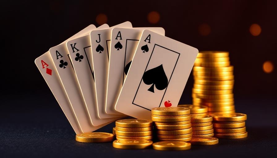 Playing cards with stacks of gold coins