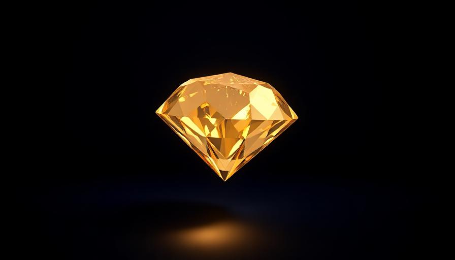 Faceted gold diamond on dark background